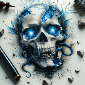 life-motif-skull-tattoo – tattoo design ideas free ai generated – spectral – for-abdomen – Gallery: skulls-inkby-ai