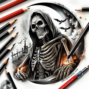 light-effect-skull-tattoo – tattoo design ideas free ai generated – distorted – for-forearm – Gallery: skulls-inkby-ai