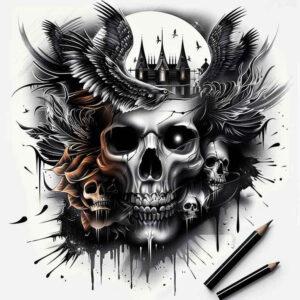 light-effect-skull-tattoo – tattoo design ideas free ai generated – gothic – for-full-back – Gallery: skulls-inkby-ai