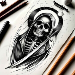 line-skull-tattoo – tattoo design ideas free ai generated – agony – for-temple – Gallery: skulls-inkby-ai