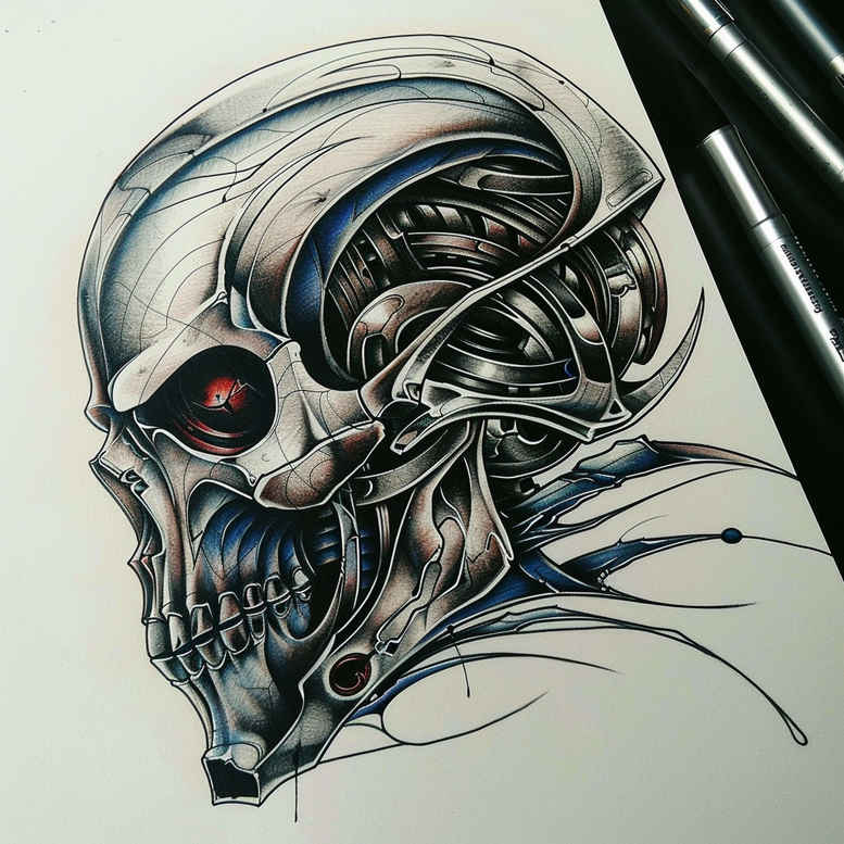 line-skull-tattoo – tattoo design ideas free ai generated – creepy – for-lower-chest – Gallery: skulls-inkby-ai