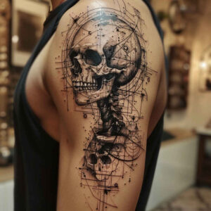 line-skull-tattoo – tattoo design ideas free ai generated – cursed – for-sternum – Gallery: skulls-inkby-ai