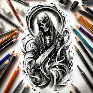 line-skull-tattoo – tattoo design ideas free ai generated – grim – for-arm – Gallery: skulls-inkby-ai