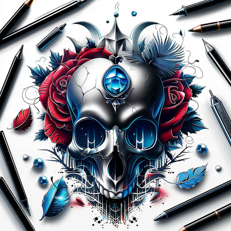 line-skull-tattoo – tattoo design ideas free ai generated – noir – for-wrist-side – Gallery: skulls-inkby-ai