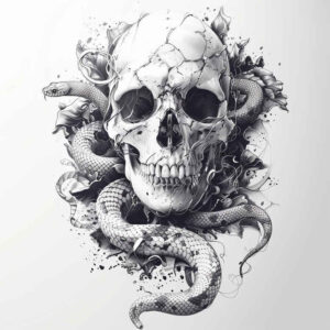 line-skull-tattoo – tattoo design ideas free ai generated – paranormal – for-thigh – Gallery: skulls-inkby-ai