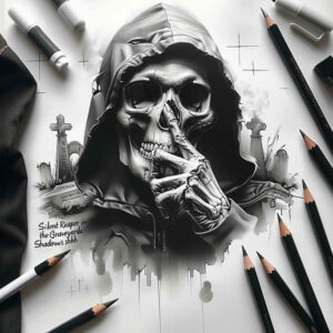 line-skull-tattoo – tattoo design ideas free ai generated – shadow – for-upper-back – Gallery: skulls-inkby-ai