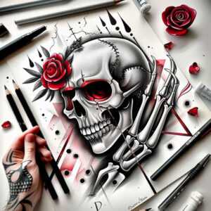 magic-motif-skull-tattoo – tattoo design ideas free ai generated – ghastly – for-side – Gallery: skulls-inkby-ai