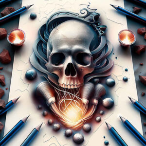magic-motif-skull-tattoo – tattoo design ideas free ai generated – unholy – for-lower-thigh – Gallery: skulls-inkby-ai