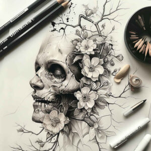 minimalist-skull-tattoo – tattoo design ideas free ai generated – mutant – for-upper-chest – Gallery: skulls-inkby-ai