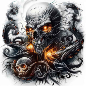 motif-skull-tattoo – tattoo design ideas free ai generated – crawling – for-upper-arm – Gallery: skulls-inkby-ai