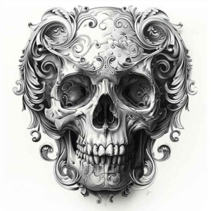 moving-skull-tattoo – tattoo design ideas free ai generated – deep-shadows – for-back-of-neck – Gallery: skulls-inkby-ai