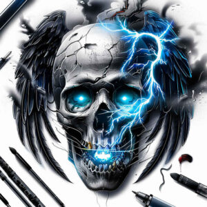 moving-skull-tattoo – tattoo design ideas free ai generated – deformed – for-side-torso – Gallery: skulls-inkby-ai