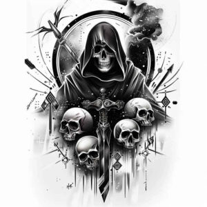 mystery-motif-skull-tattoo – tattoo design ideas free ai generated – bloodcurdling – for-shoulder – Gallery: skulls-inkby-ai