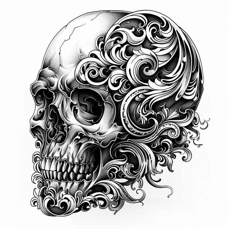 mystery-motif-skull-tattoo – tattoo design ideas free ai generated – gloomy – for-shoulder – Gallery: skulls-inkby-ai