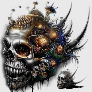 mystery-motif-skull-tattoo – tattoo design ideas free ai generated – murky – for-lower-back – Gallery: skulls-inkby-ai
