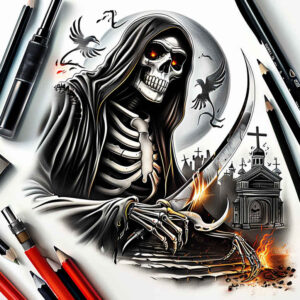 mystery-motif-skull-tattoo – tattoo design ideas free ai generated – mystic-darkness – for-collarbone – Gallery: skulls-inkby-ai