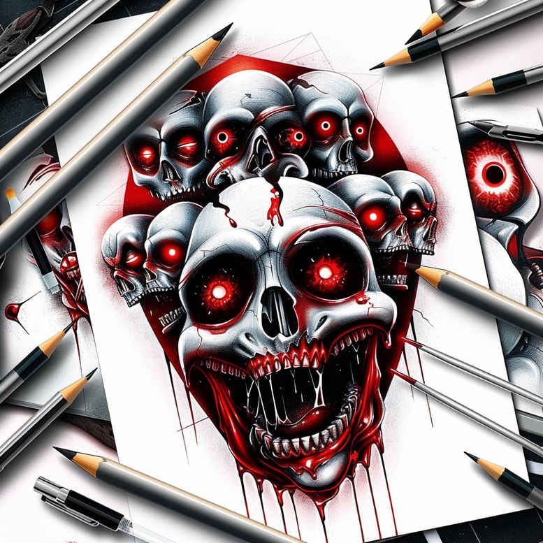 mystery-motif-skull-tattoo – tattoo design ideas free ai generated – strange-laughter – for-shin – Gallery: skulls-inkby-ai