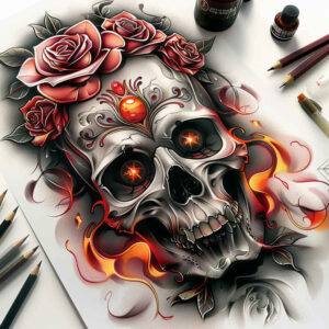 mystical-symbol-skull-tattoo – tattoo design ideas free ai generated – black-fog – for-neck – Gallery: skulls-inkby-ai