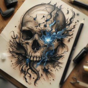 mystical-symbol-skull-tattoo – tattoo design ideas free ai generated – midnight – for-foot – Gallery: skulls-inkby-ai