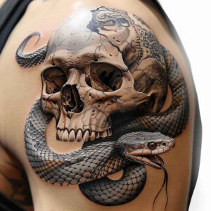 nature-motif-skull-tattoo – tattoo design ideas free ai generated – broken – for-upper-arm – Gallery: skulls-inkby-ai
