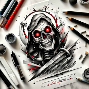 nature-motif-skull-tattoo – tattoo design ideas free ai generated – spectral – for-fingers – Gallery: skulls-inkby-ai