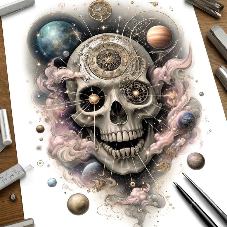 organic-line-skull-tattoo – tattoo design ideas free ai generated – occult – for-side-torso – Gallery: skulls-inkby-ai