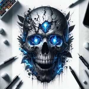 ornament-skull-tattoo – tattoo design ideas free ai generated – noir – for-triceps – Gallery: skulls-inkby-ai