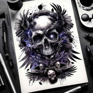 ornament-skull-tattoo – tattoo design ideas free ai generated – phantom – for-heel – Gallery: skulls-inkby-ai