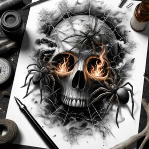 ornament-skull-tattoo – tattoo design ideas free ai generated – wraith – for-calf – Gallery: skulls-inkby-ai