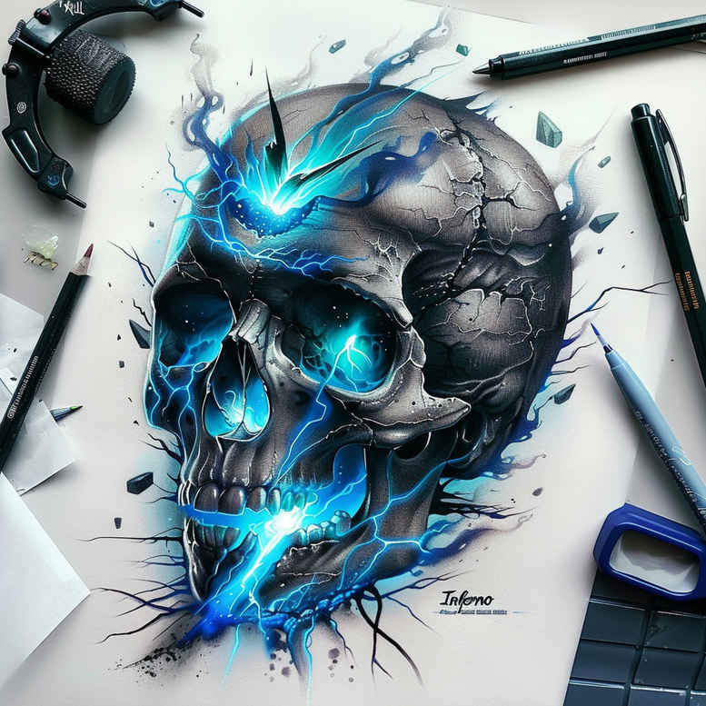 ornamental-detail-skull-tattoo – tattoo design ideas free ai generated – deformed – for-triceps – Gallery: skulls-inkby-ai