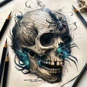 ornamental-detail-skull-tattoo – tattoo design ideas free ai generated – haunting – for-side – Gallery: skulls-inkby-ai
