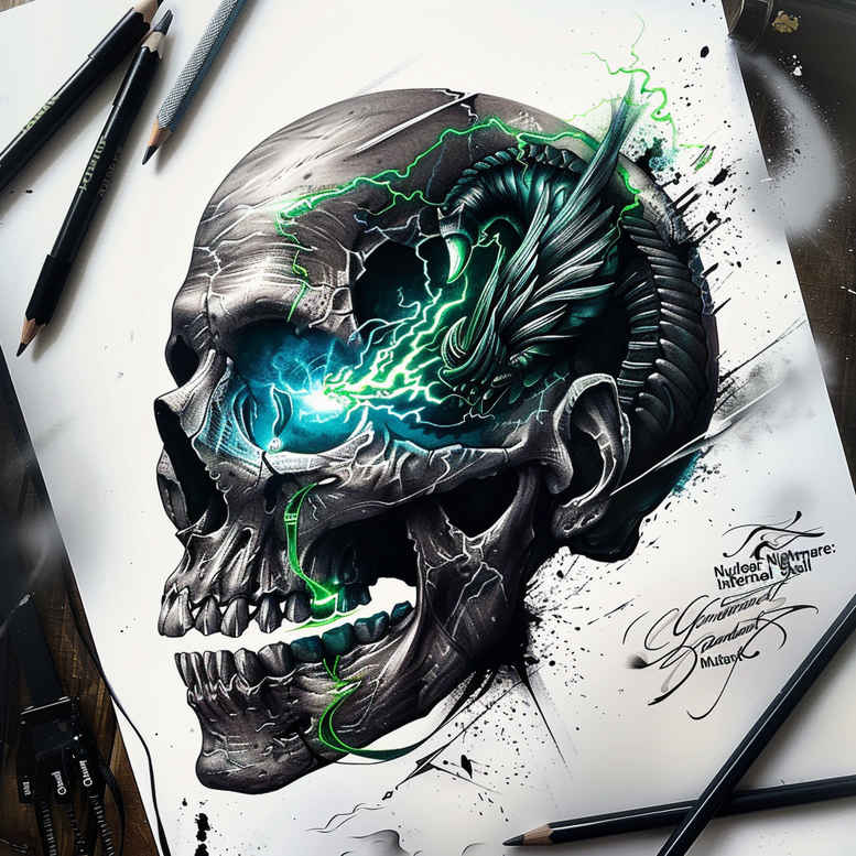 ornamental-detail-skull-tattoo – tattoo design ideas free ai generated – mystic-darkness – for-forearm – Gallery: skulls-inkby-ai