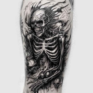 ornamental-detail-skull-tattoo – tattoo design ideas free ai generated – spectral – for-upper-back – Gallery: skulls-inkby-ai