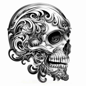 ornamental-skull-tattoo – tattoo design ideas free ai generated – bleak – for-back-shoulder – Gallery: skulls-inkby-ai