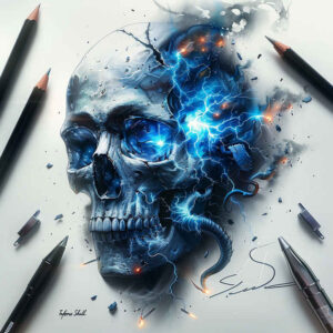 ornamental-skull-tattoo – tattoo design ideas free ai generated – bleak – for-lower-leg – Gallery: skulls-inkby-ai