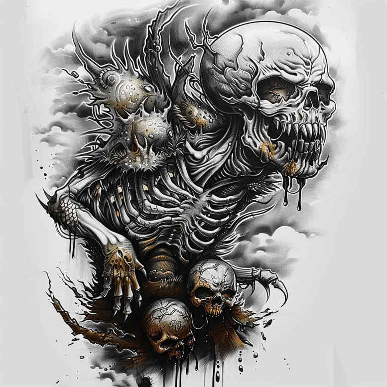 ornamental-skull-tattoo – tattoo design ideas free ai generated – cursed – for-chest – Gallery: skulls-inkby-ai