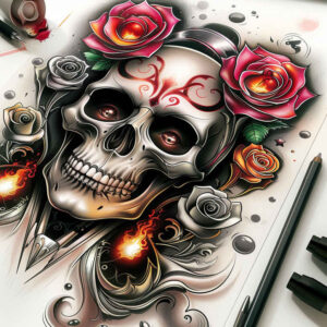 ornamental-skull-tattoo – tattoo design ideas free ai generated – hidden – for-back – Gallery: skulls-inkby-ai