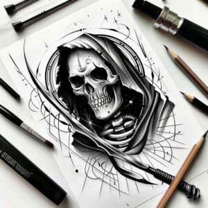 protection-symbol-skull-tattoo – tattoo design ideas free ai generated – despair – for-side-torso – Gallery: skulls-inkby-ai