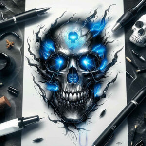 realistic-skull-tattoo – tattoo design ideas free ai generated – distorted – for-lower-back – Gallery: skulls-inkby-ai
