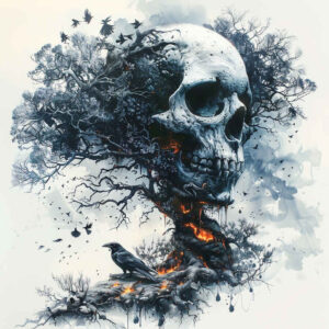 realistic-skull-tattoo – tattoo design ideas free ai generated – evil-grin – for-inner-arm – Gallery: skulls-inkby-ai