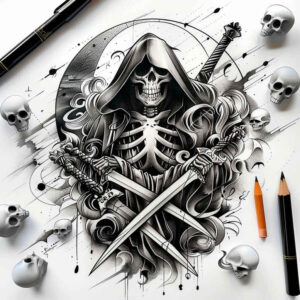 rebirth-motif-skull-tattoo – tattoo design ideas free ai generated – cobweb – for-side-torso – Gallery: skulls-inkby-ai