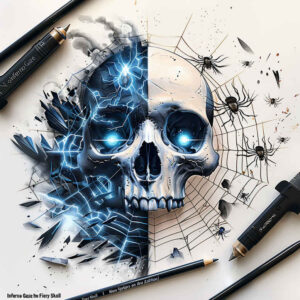 rebirth-motif-skull-tattoo – tattoo design ideas free ai generated – foggy – for-lower-thigh – Gallery: skulls-inkby-ai