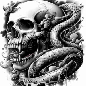 rebirth-motif-skull-tattoo – tattoo design ideas free ai generated – poison – for-upper-back – Gallery: skulls-inkby-ai