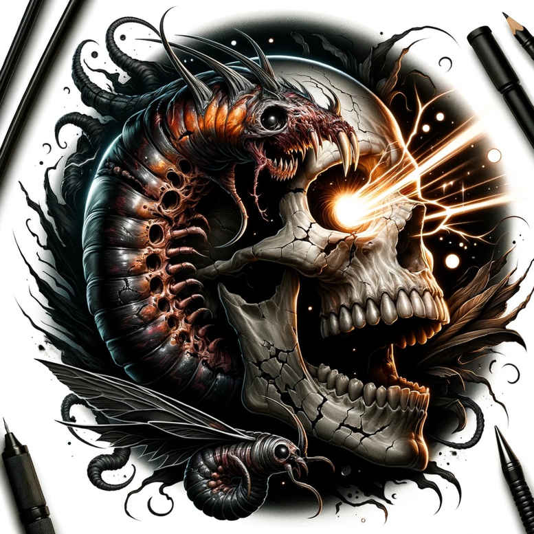 rebirth-motif-skull-tattoo – tattoo design ideas free ai generated – shadow – for-inner-arm – Gallery: skulls-inkby-ai