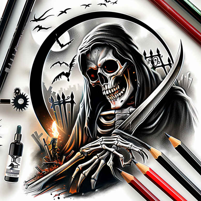 shaded-skull-tattoo – tattoo design ideas free ai generated – mirror-image – for-back – Gallery: skulls-inkby-ai
