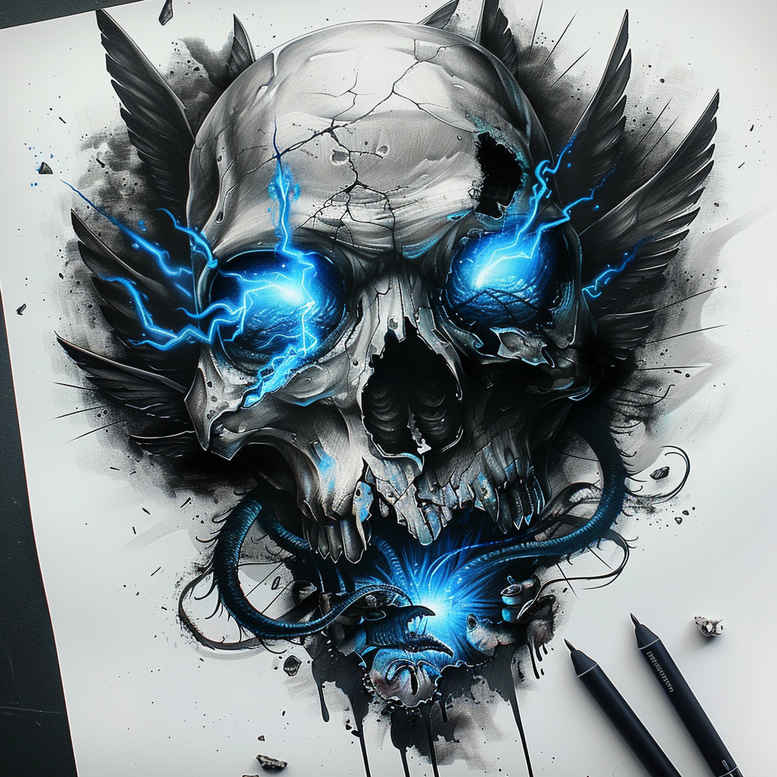 shadow-and-light-skull-tattoo – tattoo design ideas free ai generated – bloodcurdling – for-ankle – Gallery: skulls-inkby-ai