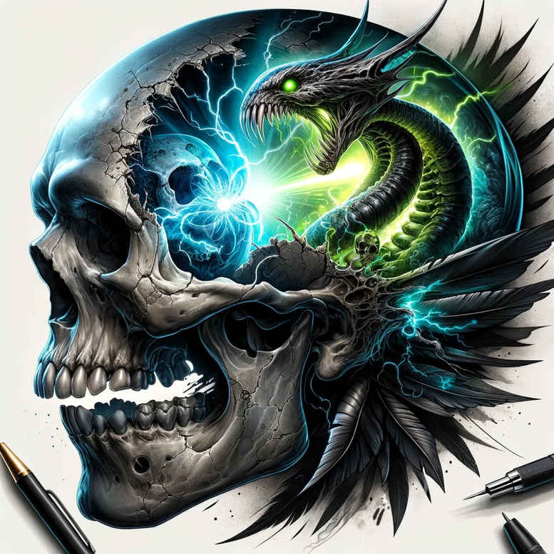 shadow-and-light-skull-tattoo – tattoo design ideas free ai generated – hidden – for-behind-ear – Gallery: skulls-inkby-ai
