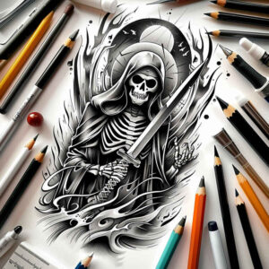 shadow-and-light-skull-tattoo – tattoo design ideas free ai generated – sacrifice – for-upper-back – Gallery: skulls-inkby-ai