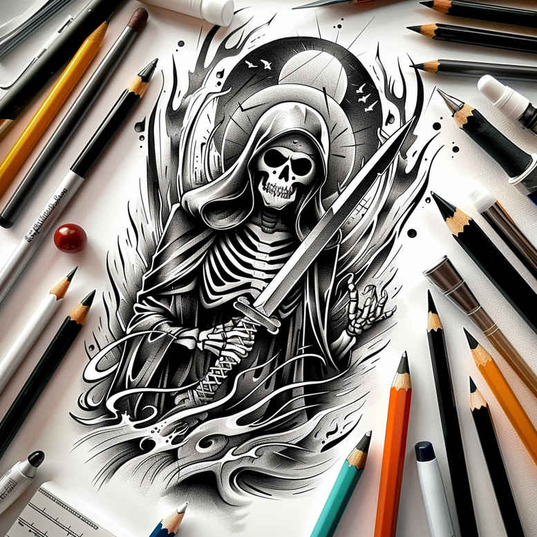shadow-and-light-skull-tattoo – tattoo design ideas free ai generated – sacrifice – for-upper-back – Gallery: skulls-inkby-ai