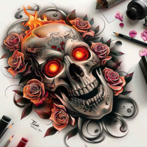 shadow-skull-tattoo – tattoo design ideas free ai generated – grimace – for-stomach – Gallery: skulls-inkby-ai